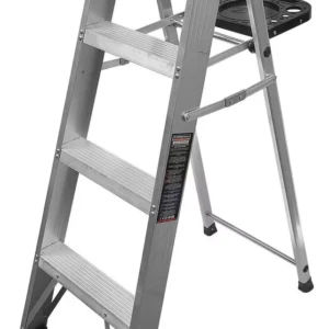 Escalera De Aluminio 3 Escalones Tipo Tijera Con Bandeja Color Plateado