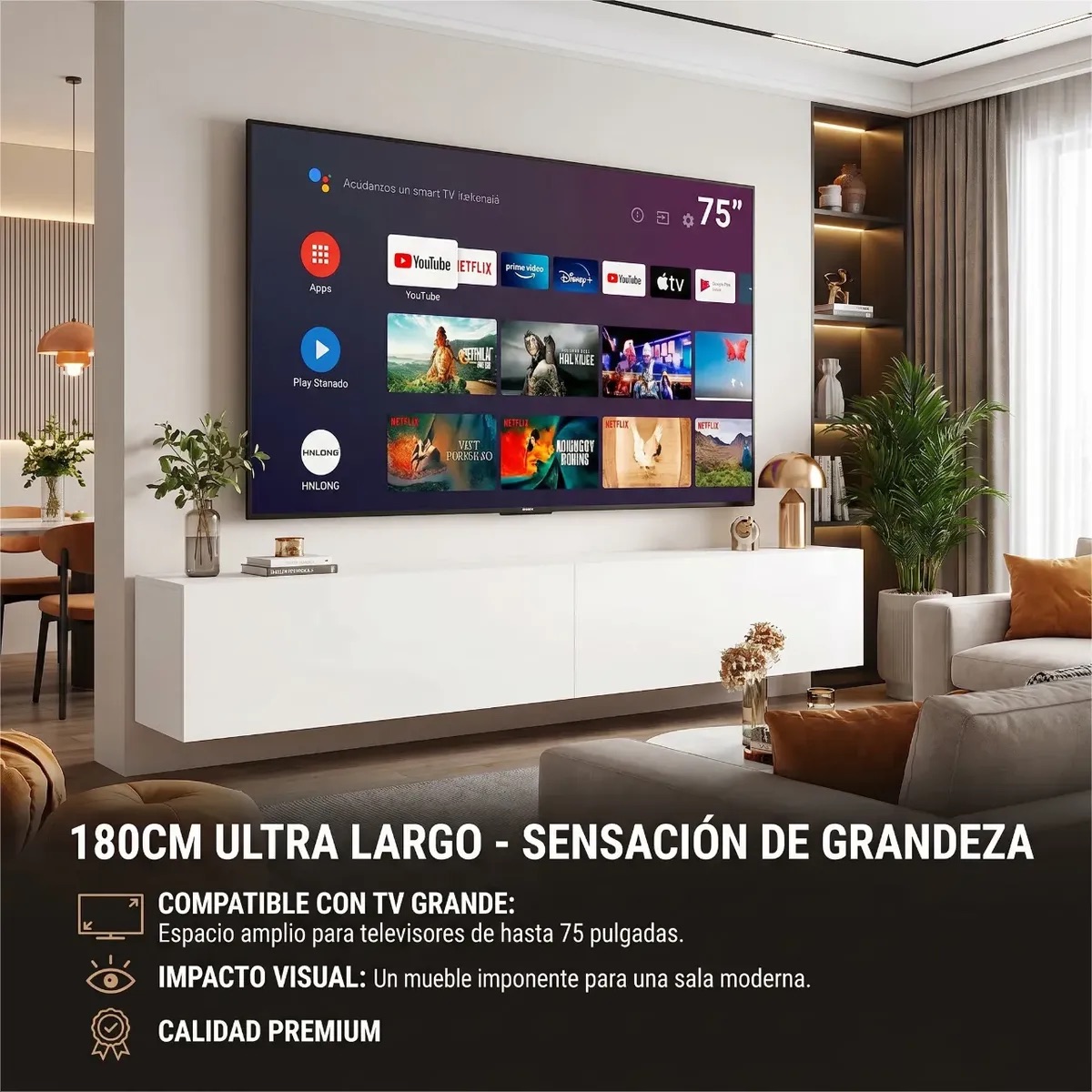 Repisa Flotante De 180Cm Mueble Tv Puertas Minimalista
